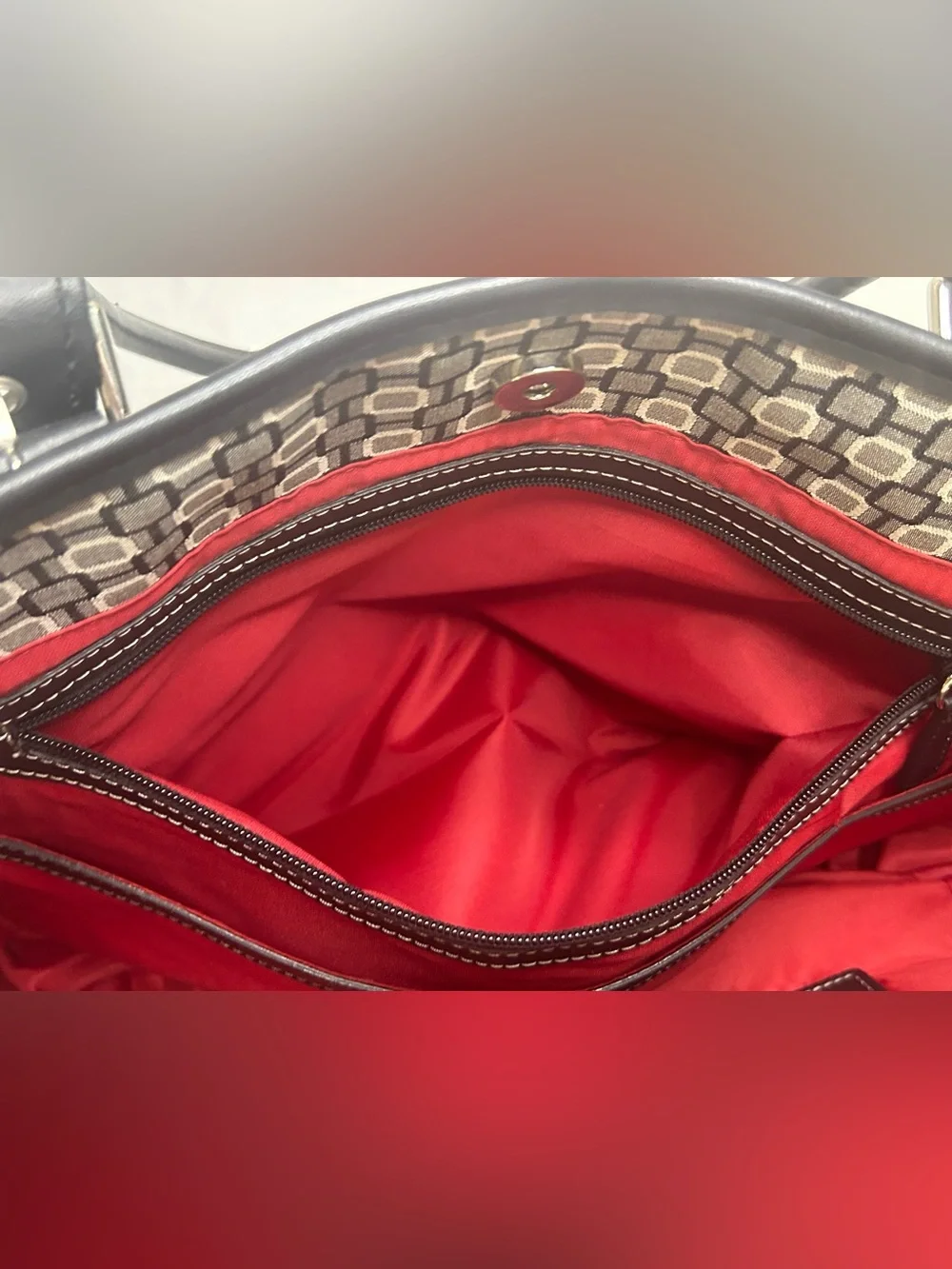 Nine West Black & Gray Geometric Laptop Tote Red inside